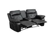 Reel Comfort Series 2 Seat Reclining Black Leather Theater Seating Unit with Curved Cup Holders