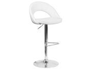 Contemporary White Vinyl Rounded Back Adjustable Height Barstool with Chrome Base
