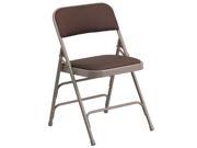 HERCULES Series Curved Triple Braced Double Hinged Brown Patterned Fabric Upholstered Metal Folding Chair