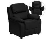 Deluxe Heavily Padded Contemporary Black Leather Kids Recliner with Storage Arms [BT 7985 KID BK LEA GG]