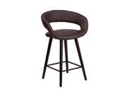 Brynn Series 24 High Contemporary Brown Vinyl Counter Height Stool with Cappuccino Wood Frame