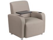 Gray Leather Guest Chair with Tablet Arm Chrome Legs and Cup Holder