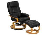 Contemporary Black Leather Recliner and Ottoman with Swiveling Maple Wood Base By Flash Furniture