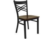 HERCULES Series Black X Back Metal Restaurant Chair Mahogany Wood Seat