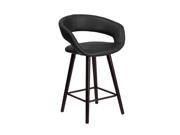 Brynn Series 24 High Contemporary Black Vinyl Counter Height Stool with Cappuccino Wood Frame