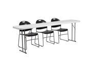 18 x 96 Plastic Folding Training Table with 3 Black Plastic Stack Chairs