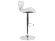 Contemporary White Vinyl Adjustable Height Barstool with Chrome Base
