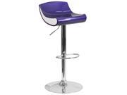 Contemporary Blue Purple and White Adjustable Height Plastic Barstool with Chrome Base