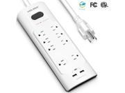 HOLSEM Power Strip Surge Protector 8 Outlets 2 Smart USB Charging Ports 5V 2.4A 6 Heavy Duty Extension Cord USB Outlet for Home Office White