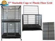 New 37 Homey Pet Open Top Heavy Duty Dog Pet Cage Kennel w Tray Plastic Floor Grid and Casters Two Tiers
