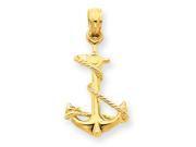 14k Yellow Gold 3 D Anchor with Rope Pendant