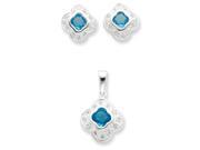 Sterling Silver Blue CZ Earrings and Pendant Set