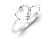 Sterling Silver Rhodium Polished Diamond Heart Ring