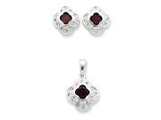 Sterling Silver Red CZ Earrings and Pendant Set