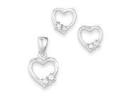 Sterling Silver CZ Heart Earrings Pendant Set