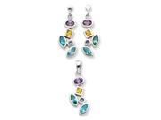 Sterling Silver Multicolored CZ Earrings and Pendant Set