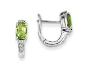 Sterling Silver Rhodium Plated Diamond Peridot Hinged Hoop Earrings