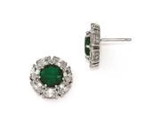 Cheryl M Sterling Silver CZ and Glass Simulated Emerald Post Earrings