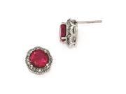 Cheryl M Sterling Silver CZ and Synthetic Ruby Post Earrings