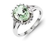 Sterling Silver Rhodium Green Amethyst Diamond Ring