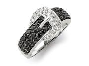 Sterling Silver Rhodium Black and Clear CZ Buckle Ring