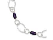 Sterling Silver 7in Purple Crystal Fancy Link Bracelet