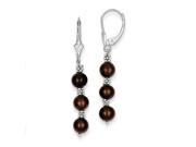 14K White Gold Chocolate Cultured Pearl Bead Leverback Earrings
