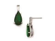 Cheryl M Sterling Silver AAA CZ Glass Sim. Emerald Post Dangle Earrings