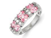 Sterling Silver Small Double Pink Oval CZ and Alternating CZ Bars Ring