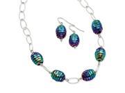 Sterling Silver Multicolor Dichroic Glass Oval Earrings 15in Necklace Set