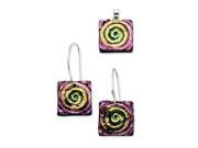 Sterling Silver Pink Yellow Dichroic Glass Earrings Pendant Set