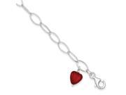 Sterling Silver 7in Red Crystal Heart Link Bracelet