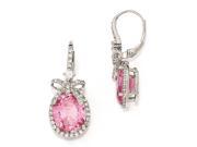 Cheryl M Sterling Silver Pink White CZ Bow Leverback Earrings