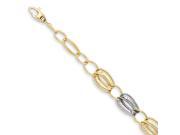 14k Two Tone Gold 7in Textured Hollow w ext. Link Bracelet