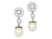 Sterling Silver Syn. Cultured Pearl CZ Post Earrings
