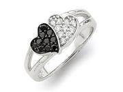 Sterling Silver Rhodium Clear Black CZ Hearts Ring