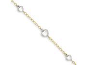 14K Two Tone Gold 10in Puffed Heart Keys Anklet