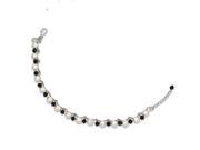 Sterling Silver 7in Freshwater Cultured Button Pearl Black Crystal Bracelet