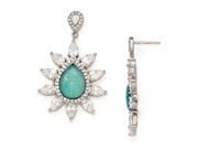 Cheryl M Sterling Silver CZ and Synthetic Blue Opal Post Dangle Earring s