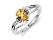 Sterling Silver Rhodium Plated Diamond and Citrine Oval Ring