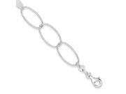 Sterling Silver 7in Polished and Textured Oval Link Bracelet