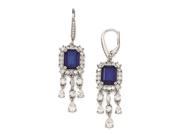 Cheryl M Sterling Silver CZ Simulated Blue Spinel Dangle Leverback Earrin
