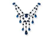 Sterling Silver 16in Blue Gold 16instone Blue Crystal Freshwater Cultured Pearl Necklace