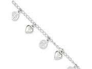 Sterling Silver 7in Polished Peace Sign and Heart Bracelet
