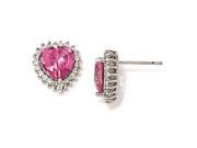 Cheryl M Sterling Silver 100 facet Heart Synth Pink Sapph CZ Post Earrings