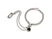 Stainless Steel Antiqued Polished Crystal Glass Connected Bracelet Ring