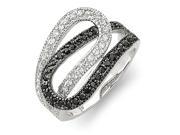 Sterling Silver Rhodium Interwoven Black and White CZ Ring