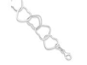 Sterling Silver 7in Polished and Textured Heart Link Bracelet