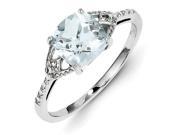 Sterling Silver Rhodium Plated Diamond and Aquamarine Ring