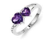 Sterling Silver Rhodium Plated Diamond and Amethyst Heart Ring